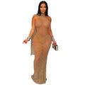 Sexy Sheer Lace Dress Women One Shoulder Cape Sleeve Evening Party Night Out Backless Prom Bodycon Maxi Dress Robe Femme