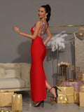 Sexy Backless Diamond Chain Design Bandage Maxi Long Dress 2026 Women'S Sleeveless Bodycon Celebrity Dinner Party Gowns