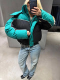 Black White Color Block Puffer Jacket Womens Zip Up Oversized Loose Fit Warm Coat Fall Winter Streetwear Daily Trendy Outerwear