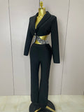 Women Celebrity Designer Fashion Women Luxury Birthday Set Sexy Cut Out Long Sleeve Beading Bodycon Two Pieces Pants Bandage Set