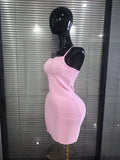 Pink Color Women Sexy Strap Bodycon Mini Bandage Dress Nightclub Party Celebrate Birthday Fashion Cocktail Outfit Clothing