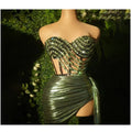 Gold Sheer Tube Top + Vertical Skirt Set Women's Fashion Hot Party Performance Evening Dress Vestido De Noche Vestidos De Fiesta