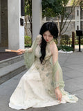 Olive Girl Flowing Sleeve Qipao for Ren Faire 2026 Garden Wedding Fairycore Photoshoot Everyday Wear S-XXL XS-3XL Plus Size Flowing Sleeve Romantic Cottagecore Garden Party Editorial Not Costume Qipao Cheongsam Chinese Dress Chinese Heritage Fashion Women