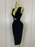 High Quality Luxury Birthday Dresses Elegance Sexy V-Neck Sleeveless Bodycon Bandage Dress Nightclub Party Women Evening Dress