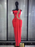 Red Black Women Sexy Off the Shoulder Shining Golden Sequins Bodycon Long Bandage Dress Elegant Evening Party Cocktail Wear
