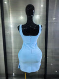Black Skyblue Women Sleeveless Sexy O-Neck Shining Diamond Bodycon Mini Bandage Dress Birthday Party Photoshoot Stage Wear