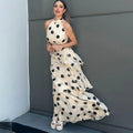 Women Long Dress 2 Piece Elegant Polka Dot Sleeveless Top Ruffle Pleated Dress Set Luxury Party Sexy Female Dress Set