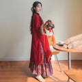 Autumn And Winter New Improved Velvet Thickened Red Cheongsam Skirt New Year Red Warm Qipao Dress Chinese Skirt two-piece Set