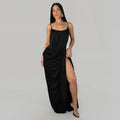 Elegant Milk Silk Ruched Twist Dresses Women Spaghetti Strap High Split Long Sleeveless Cocktail Party Wedding Guest Dress