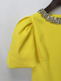 Solid Luxury Diamond Tops & Skirt Two Piece Sets For Women Bubble Short Sleeve Short Top High Waist Skirt Set Female New