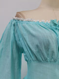 Two Piece Set for Women Square Collar Lantern Sleeve Patchwork Lace Up Slim Top High Waist Shorts Sheer Suit Female