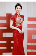 New Chinese Style Dresses Elegant Mermaid Cheongsams Embroider Phoenix Mesh Sequins Qipao Bridal Wedding Dress Luxury Vestidos