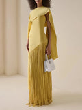 Fashion Temperament Maxi Dress For Women O Neck Spliced Shawl Sleeveless High Waist Sleeveless Evening Dress Female