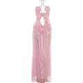 Sexy See Through Dress Women Sexy Halter Chain Backless Irregular Ruched Patchwork Vacation Birthday Party Clubwear