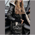 Women Hooded Quilted Mid-Length Puffer Coat Zipper Shiny Surface Warm Cotton Padded Jacket 2026 Fashion Casual Winter Outerwear
