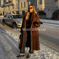 Girls Winter Luxury Striped Faux Mink Fur Coat Women Chic Brand Street Fashion Long Outerwears Jacket Overcoats