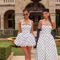 Polka Dot Vacation Mini Dress For Women  High Waist A-line Ball Gown Dress Sleeveless Halter Neck Female Summer Fashion