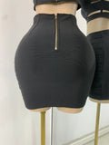 Women's Glitter Crop Top Short Skirt Bandage Sets Nightclub Performance Outfit Two Pieces Party Birthday Clothing