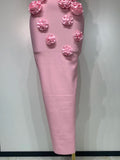 Women Sexy Bodycon Dress Fashion White Elegant Strapless Flower Slim Dress Casual Streetwear Club Birthday Party Dresses
