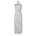 2026 Sexy Hollow Out Kintting Long Dress See Through Crochet Lace-up Bandage Fringed Tube Dress Women Beachwear Vestidos