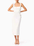 Slimming Patchwork Appliques Solid Dress for Women Square Collar Sleeveless High Waist Bodycon Sexy Evening Dresses Female