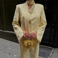 Lace Trim Two Piece Set Tie Neck V Neck Waistcoat Slit Sleeve Blazer Wide Leg Trousers 2026 Autumn  Lady Elegant Chic Outfit