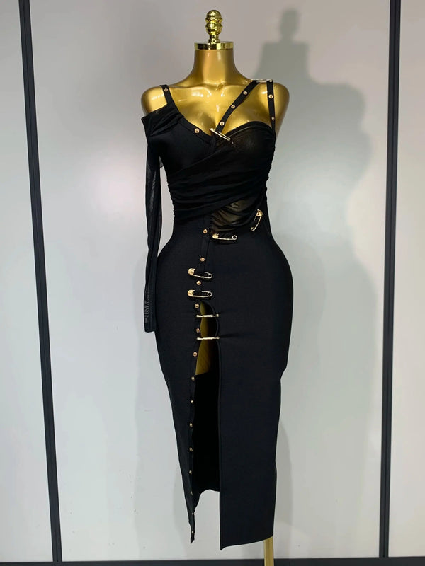 High Quality One Shoulder Long Sleeve Bodycon Bandage Dress Cocktail Evening Party Luxury Birthday Dress Celebrity Prom Gown