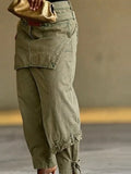 Women High Waist Jeans Apron Panel Design Tie Cuff Loose Denim Jogger Trousers Streetwear Autumn