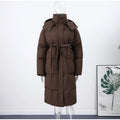 Warm Stand Neck Cotton Long Coats Women Elegant Single Breasted Zipper Belt Lace Up Outwear Female Winter Chic High Streetwear