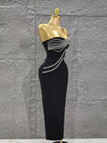 Women Sexy Strapless Shinning Sequins Bodycon Long Bandage Dress Celebrate Evening Party Cocktail Outfit Vestido