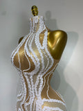 Women Luxury White Pearl Sequines Mesh Transparent Long Dress Club Elegant Evening Party Dress Birthday Photoshoot Clothing