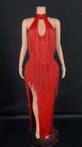 Women Prom White Dresses Elegant Sexy Halter With Crystal Tassel Luxury Party Long Gown Evening Dress
