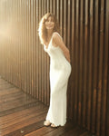 Elegant Knitted Backless Long Dress Sexy Women's Hollow Out Curvy Dresses Female Summer White Brown Pink Black Beach Vacation