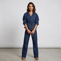 Women Dark Blue Denim Sets Vintage Lapel Belted Peplum Long Sleeve Cuff Top Wide Leg Pants Outfit 2026 Lady Autumn Chic Suits