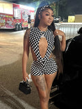 Polka Dot Sexy 2 Piece Set Women Side Split Sleeveless Bandage Bodysuit+Shorts Matching Hipster Party Clubwear Suits