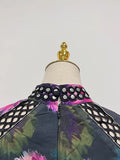 Elegant Floral Printing Long Dressess For Women Stand Collar Lantern High Waist Spliceed Rivet Hollow Out Dress Female New