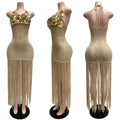 Sexy Cutout Crochet Beach Dress 2026 Summer Women One Shoulder Backless Knitted Sequined Fringe Tassel Midi Dress Clubwear