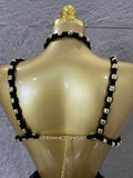 Women Sexy Sparkly White Braided Halter Mini Dress Gold Bead Trim Cutout Sides Ideal Beach Parties Vacations Special Occasions