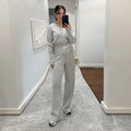 Women's Knitted Pants Two-piece Set Fashion Long Sleeve Single Breasted Sweater Wide-leg Pants Lady 2026 Spring Casual Outfits