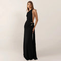 Brown One Shoulder Backless Long Dress Sexy Women's Draped Casual Maxi Dresses Summer Evening Party Wedding Guest Cocktail Black