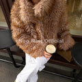 Exclusive Design Women Brown Gradient Mongolia Sheep Fur Jacket Coat Chic Street Fashion Girls Furry Outerwear Overcoat