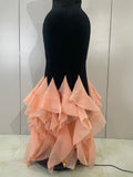 Sexy V Neck Black Bodycon Mermaid Bandage Long Dresses With Pink Ruffles Women Birthday Party Prom Gown Celebrities Eveing Dress