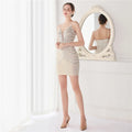 Elegant Women Short Evening Dress Sexy Straps Sequin Slim Bodycon Party Dresses Black Gold Female Vestidos De Soiree