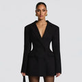 Lady Solid Waist Cinching Blazer Dress Fashion Full Sleeve Lapel V-neck Double Breasted Slim Vestidos 2026 Office Street Gown