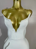 Elegant White Strapless Cocktail Party Women Eveing Prom Club Birthday Dress Sexy Sparkly Crystal Side Split Bandage Mini Dress