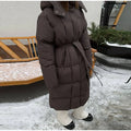 Warm Stand Neck Cotton Long Coats Women Elegant Single Breasted Zipper Belt Lace Up Outwear Female Winter Chic High Streetwear