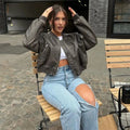 Women's Jacket New Vintage Imitation Leather Bomber Jacket Coat Top Women's Style