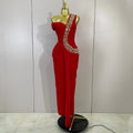 Women Elegant Shiny Diamond Sexy One Shoulder Long Bodycon Bandage Dresses Celebrity Evening Party Nightclub Wedding Guest Dress