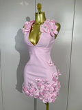 Women Crystal 3D Flowers Sexy Sleeveless V-neck Bandage Dresses Elegant Celebrate Evening Party Gown Birthday Club Party Dresses