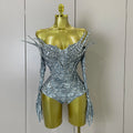 Sexy Sparkly Rhinestone Performance Dancer Stage Bodysuit With Gloves Women Birthday Party Nightclub Bar Dancer Photoshoot Wear